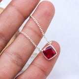 Natural Ruby Square Cut Pendant Necklace 925 Sterling Silver Fine Gemstone Jewelry