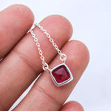 Natural Ruby Square Cut Pendant Necklace 925 Sterling Silver Fine Gemstone Jewelry