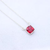 Natural Ruby Square Cut Pendant Necklace 925 Sterling Silver Fine Gemstone Jewelry