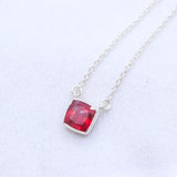 Natural Ruby Square Cut Pendant Necklace 925 Sterling Silver Fine Gemstone Jewelry