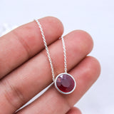 Natural Ruby Round Cut Pendant Necklace 925 Sterling Silver Ruby Birthstone Jewelry