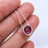 Natural Ruby Round Cut Pendant Necklace 925 Sterling Silver Ruby Birthstone Jewelry