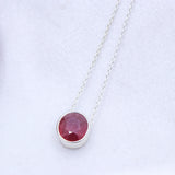 Natural Ruby Round Cut Pendant Necklace 925 Sterling Silver Ruby Birthstone Jewelry