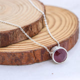 Natural Ruby Round Cut Pendant Necklace 925 Sterling Silver Ruby Birthstone Jewelry