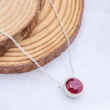 Natural Ruby Round Cut Pendant Necklace 925 Sterling Silver Ruby Birthstone Jewelry