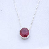 Natural Ruby Round Cut Pendant Necklace 925 Sterling Silver Ruby Birthstone Jewelry