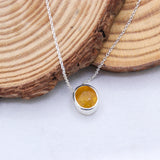 Natural Yellow Sapphire Necklace 925 Sterling Silver Oval Cut Gemstone Pendant