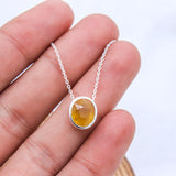 Natural Yellow Sapphire Necklace 925 Sterling Silver Oval Cut Gemstone Pendant