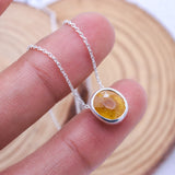 Natural Yellow Sapphire Necklace 925 Sterling Silver Oval Cut Gemstone Pendant