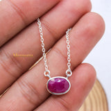 Natural Ruby Gemstone 925 Silver Necklace