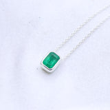 Natural Emerald Sterling Silver Necklace Genuine Emerald Gemstone Pendant