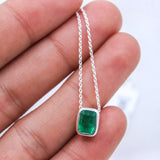 Natural Emerald Sterling Silver Necklace Genuine Emerald Gemstone Pendant