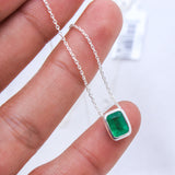 Natural Emerald Sterling Silver Necklace Genuine Emerald Gemstone Pendant