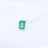 Natural Emerald Sterling Silver Necklace Genuine Emerald Gemstone Pendant
