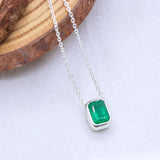 Natural Emerald Sterling Silver Necklace Genuine Emerald Gemstone Pendant