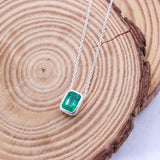 Natural Emerald Sterling Silver Necklace Genuine Emerald Gemstone Pendant