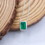 Natural Emerald Sterling Silver Necklace Genuine Emerald Gemstone Pendant