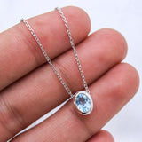 Natural Blue Topaz Oval Necklace Handmade 925 Sterling Silver Minimal Gemstone Jewelry