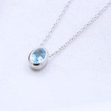 Natural Blue Topaz Oval Necklace Handmade 925 Sterling Silver Minimal Gemstone Jewelry