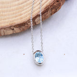 Natural Blue Topaz Oval Necklace Handmade 925 Sterling Silver Minimal Gemstone Jewelry