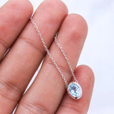 Natural Blue Topaz Oval Necklace Handmade 925 Sterling Silver Minimal Gemstone Jewelry