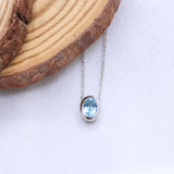 Natural Blue Topaz Oval Necklace Handmade 925 Sterling Silver Minimal Gemstone Jewelry