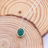 Natural Emerald Sterling Silver Necklace Oval Bezel Set Green Emerald Pendant