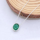 Natural Emerald Sterling Silver Necklace Oval Bezel Set Green Emerald Pendant