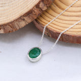Natural Emerald Sterling Silver Necklace Oval Bezel Set Green Emerald Pendant