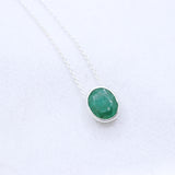 Natural Emerald Sterling Silver Necklace Oval Bezel Set Green Emerald Pendant