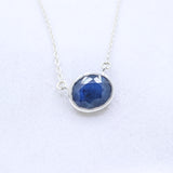 Natural Blue Sapphire Sterling Silver Necklace Minimal Bezel Set Sapphire Pendant