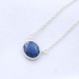 Natural Blue Sapphire Sterling Silver Necklace Minimal Bezel Set Sapphire Pendant