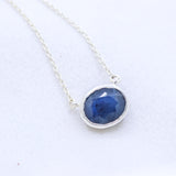 Natural Blue Sapphire Sterling Silver Necklace Minimal Bezel Set Sapphire Pendant