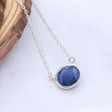 Natural Blue Sapphire Sterling Silver Necklace Minimal Bezel Set Sapphire Pendant