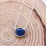Natural Blue Sapphire Sterling Silver Necklace Minimal Bezel Set Sapphire Pendant