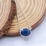 Natural Blue Sapphire Sterling Silver Necklace Minimal Bezel Set Sapphire Pendant