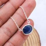 Natural Blue Sapphire Sterling Silver Necklace Minimal Bezel Set Sapphire Pendant
