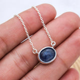 Natural Blue Sapphire Sterling Silver Necklace Minimal Bezel Set Sapphire Pendant