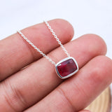 Natural Ruby Sterling Silver Necklace Minimal Bezel Set Ruby Pendant