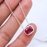 Natural Ruby Sterling Silver Necklace Minimal Bezel Set Ruby Pendant