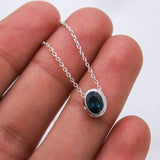 Natural London Blue Topaz Oval Bezel Necklace 925 Sterling Silver Minimal Gemstone Pendant