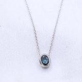 Natural London Blue Topaz Oval Bezel Necklace 925 Sterling Silver Minimal Gemstone Pendant