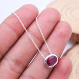 Natural Ruby Oval Bezel Necklace in 925 Sterling Silver Minimal Gemstone Pendant