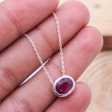 Natural Ruby Oval Bezel Necklace in 925 Sterling Silver Minimal Gemstone Pendant