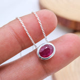 Natural Ruby Oval Bezel Necklace in 925 Sterling Silver Minimal Gemstone Pendant