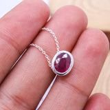 Natural Ruby Oval Bezel Necklace in 925 Sterling Silver Minimal Gemstone Pendant