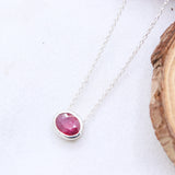 Natural Ruby Oval Bezel Necklace in 925 Sterling Silver Minimal Gemstone Pendant