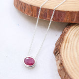 Natural Ruby Oval Bezel Necklace in 925 Sterling Silver Minimal Gemstone Pendant