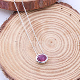 Natural Ruby Oval Bezel Necklace in 925 Sterling Silver Minimal Gemstone Pendant