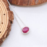 Natural Ruby Oval Bezel Necklace in 925 Sterling Silver Minimal Gemstone Pendant